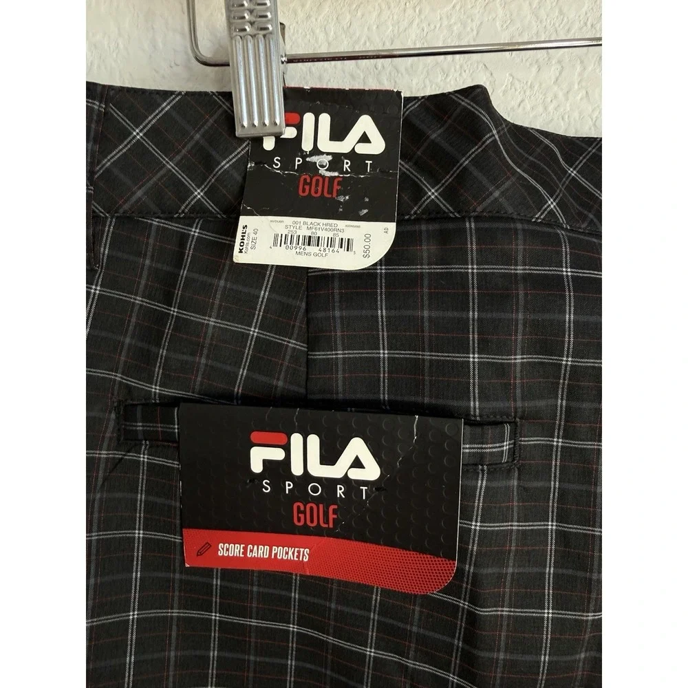 Fila Sport Golf Shorts Mens Sz 40 Black Plaid Performance Flat Front Stretch NEW